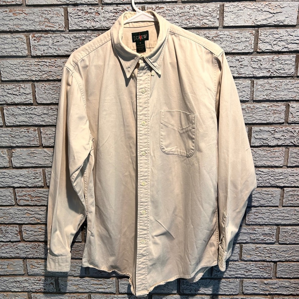 J.Crew Mens Vintage Khaki Cotton Twill Button Down Shirt Made in USA Size M